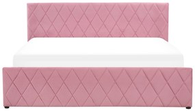 Cama com arrumação em veludo rosa 180 x 200 cm ROCHEFORT Beliani