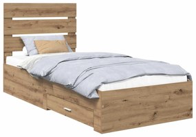 vidaXL Estrutura da Cama com gaveta Carvalho Artesanal 90 x 200 cm