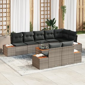 Conjunto de Sofás de Jardim vidaXL 9 peças com Almofadas Cinza Rattan Acácia