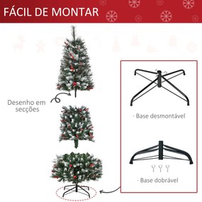 Árvore de Natal Artificial 180cm Ignífugo com 539 Ramos 51 Bagas Folhas de PVC Base Dobrável e Suporte Metálico Decoração de Natal para Interiores Ver