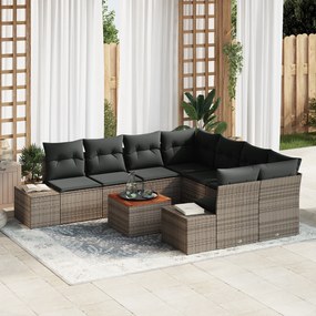Conjunto de Sofá de Jardim 9 Peças com Almofadas Cinzas