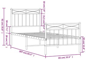 Estrutura de cama com cabeceira e pés 80x200 cm metal preto