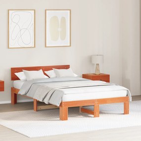 vidaXL Estrutura de Cama com Cabeceira Castanho Encerado 140x190 cm Madeira de Pinho Sólido