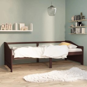 Sofá-cama de 3 lugares 90x200 cm pinho maciço castanho-escuro