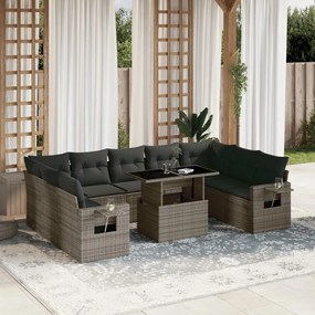 vidaXL 10 pcs conjunto sofás de jardim c/ almofadões vime PE cinzento