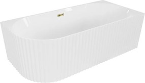 Mexen Gia banheira independente de canto ranhurado direito 150 x 75 cm, branco brilhante, extravasor dourado - 52701507500P-50