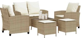 6 pcs conjunto de sofás p/ jardim com almofadões vime PE bege