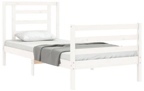 Estrutura de cama com cabeceira 100x200cm madeira maciça branco