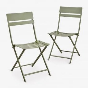 Pack De 2 Cadeiras De Jardim Dobráveis Em Aço Tamarit Verde Azeitona Intenso - Sklum