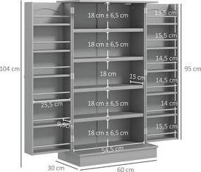 Armário de Cozinha Armário Despensa Cozinha com 2 Portas e 16 Prateleiras Armário Moderno 60x30x104 cm Cinzento