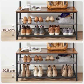 Armario entrada com cabide com 11 ganchos 100 x 40 x 180 cm Castanho Vintage-preto