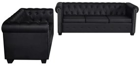 Conjunto sofás Chesterfield 2 + 3 lugares couro artific. preto