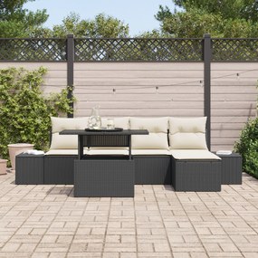 Conjunto de Sofá de Jardim de 6 Peças com Almofadas Preto de Rattan