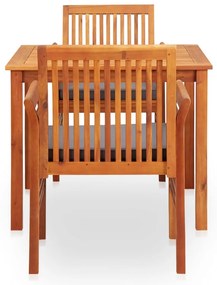 3 pcs conjunto de jantar exterior c/ almofadões acácia maciça