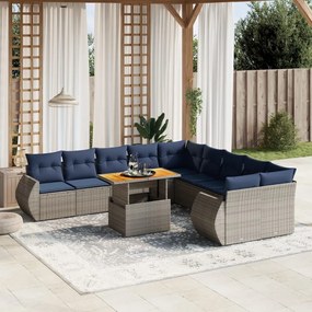 vidaXL 11 pcs conjunto sofás de jardim c/ almofadões vime PE cinzento