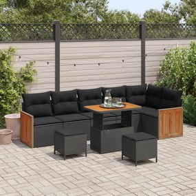 Conjunto de Sofás de Jardim de 9 Peças com Almofadas Preto Polirattan