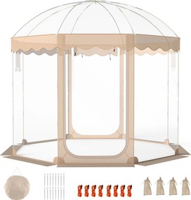 Tenda jardim tipo bolha para 8-10 pessoas 305 x 305 x 210 cm, em PVC transparente panorâmico de 540°, com proteção contra o frio Transparente