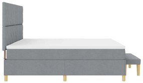 Cama Box Spring com Colchão e Banco Cinza Claro 200x200 cm Tecido