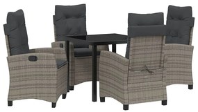 Conjunto de Jantar de Jardim 5 Peças com Almofadas - Rattan Poly Cinza