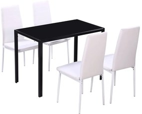 vidaXL Conjunto de jantar 5 pcs couro artificial preto e branco