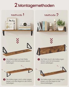 Conjunto de 2 prateleiras de parede 12,7 x 60 x 11,2 cm Castanho vintage + Preto