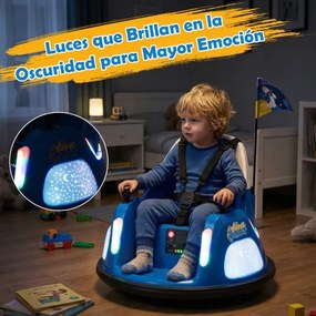Carrinho de choques elétrico infantil 12V com bateria, luzes intermitentes, controle remoto, joystick duplo giratório 360°, azul marinho