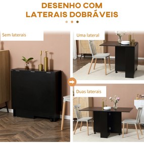 Mesa de Cozinha Dobrável com 2 Prateleiras de Armazenamento e Laterais Dobráveis 75x140x74 cm Preto