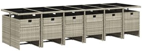 13 pcs conj. jantar jardim c/ almofadões vime PE cinzento-claro
