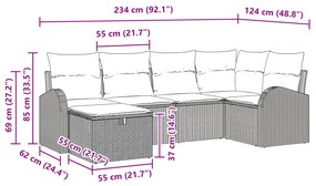 Conjunto de Sofá de Jardim de 6 Peças com Almofadas Bege Polirattan