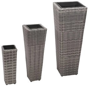Vasos/floreiras de jardim elevados 3 pcs vime PE cinzento