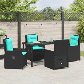 Conjunto de Jantar de Jardim 5 Peças Preto Vime Poliéster