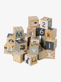 Cubos-alfabeto, em madeira FSC® bege medio liso com motivo