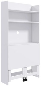 HOMCOM Mesa de Computador com Prateleiras de Arrumação Tampo Rebatível 2 Rodas para Quarto Sala 80x69x153 cm Branco | Aosom Portugal