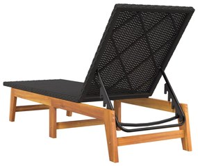 Espreguiçadeira com mesa vime PE e madeira de acácia maciça