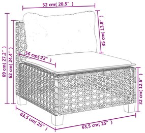 5 pcs conjunto sofás de jardim c/ almofadões vime PE cinzento