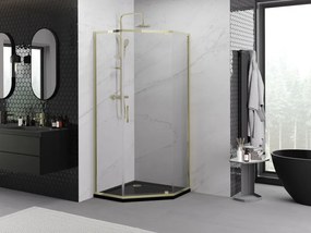 Mexen Exo-R cabina de duche pentagonal com porta de abrir 90 x 90 cm, transparente, dourada - 812-090-090-50-00
