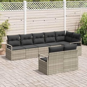 Sofá de Jardim 8 Peças com Almofadas Cinzas Claras em Rattan