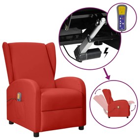 vidaXL Poltrona reclinável massagens couro artificial vermelho tinto
