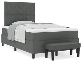 Cama Box Spring com Colchão &amp; Banco Cinza Escuro 120x200 cm Tecido
