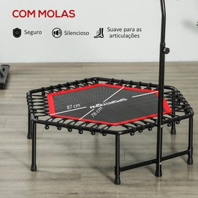 Trampolim Fitness 114x114x132 cm com Guiador Ajustável em 3 Níveis Estrutura de Aço para Treino de Perna Corpo Vermelho