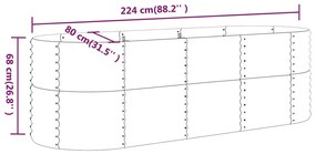 Canteiro elevado jardim 224x80x68cm aço revestido a pó castanho