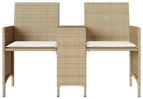 Sofá de jardim de 2 lugares com mesa e bancos vime PE bege