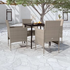 vidaXL 5 pcs conjunto de jantar p/ jardim c/ almofadões bege e preto