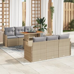 Conjunto de Sofá de Jardim de 7 peças com Almofadas Bege Rattan Poliés