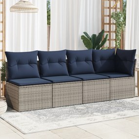 vidaXL Sofá de jardim 4 lugares com almofadões vime PE cinzento