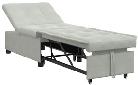 Sofá Cama Design Retrátil 3 em 1 Cinza Claro Veludo