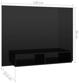 Armário parede p/ TV 120x23,5x90 cm contrapl. preto brilhante