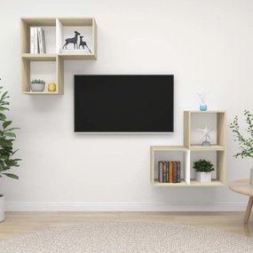 vidaXL 4 pcs conj. móveis TV derivados madeira branco/carvalho sonoma