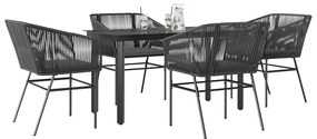 Conjunto de jantar jardim 5 peças almofadas vidro vime PE preto