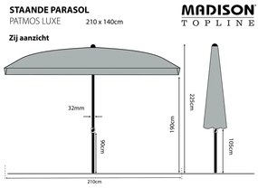 Madison Guarda-sol Patmos Luxe retangular 210x140 cm cinzento